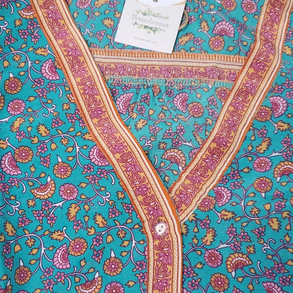Border print button front midi dress - Picture 6 of 9
